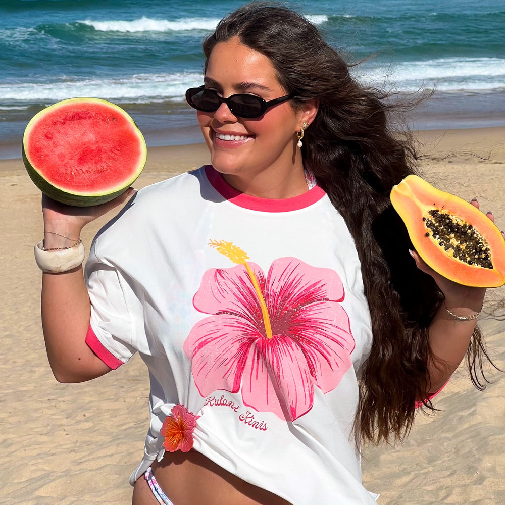 Boyfriend Bind Tee - Hibiscus Horizon