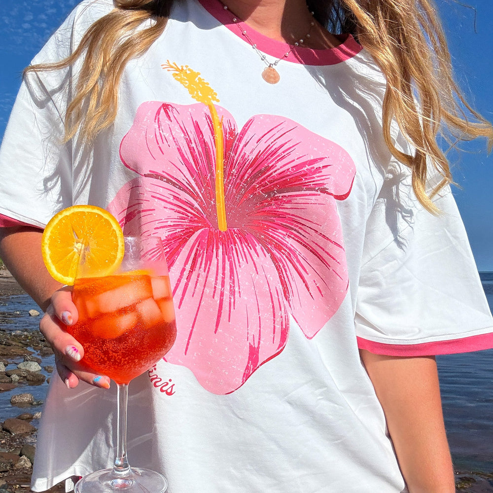 Boyfriend Bind Tee - Hibiscus Horizon