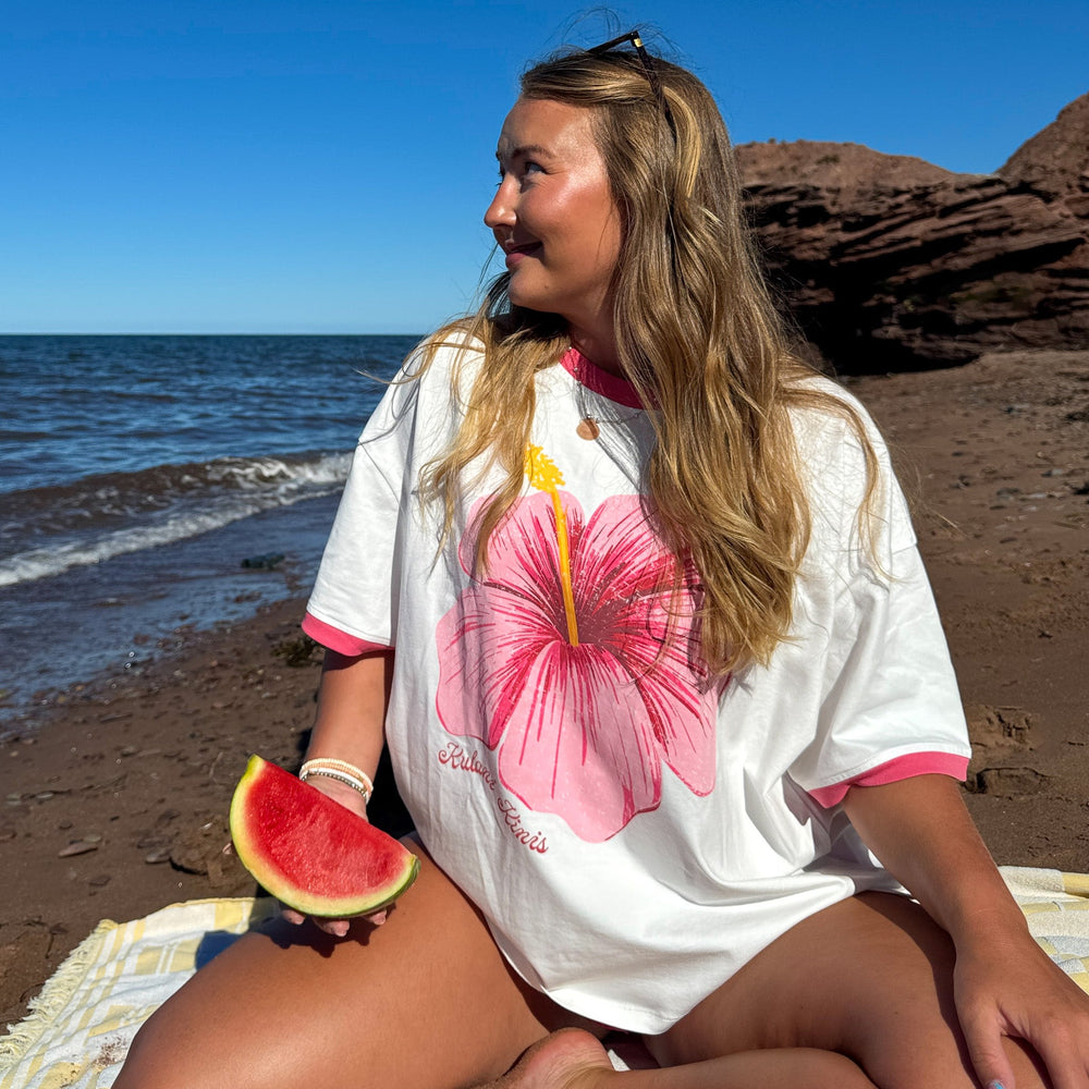 Boyfriend Bind Tee - Hibiscus Horizon