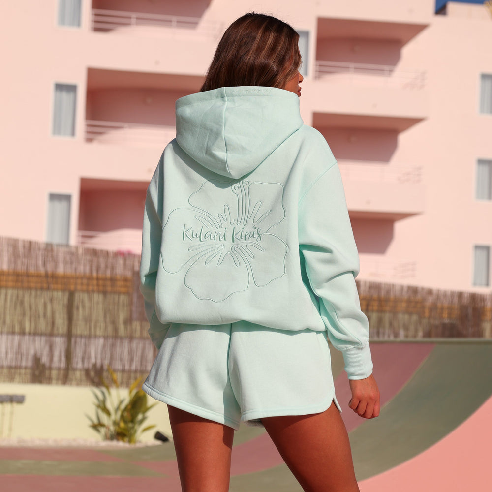 Embroidered Drawstring Hoodie - Jelly Mint