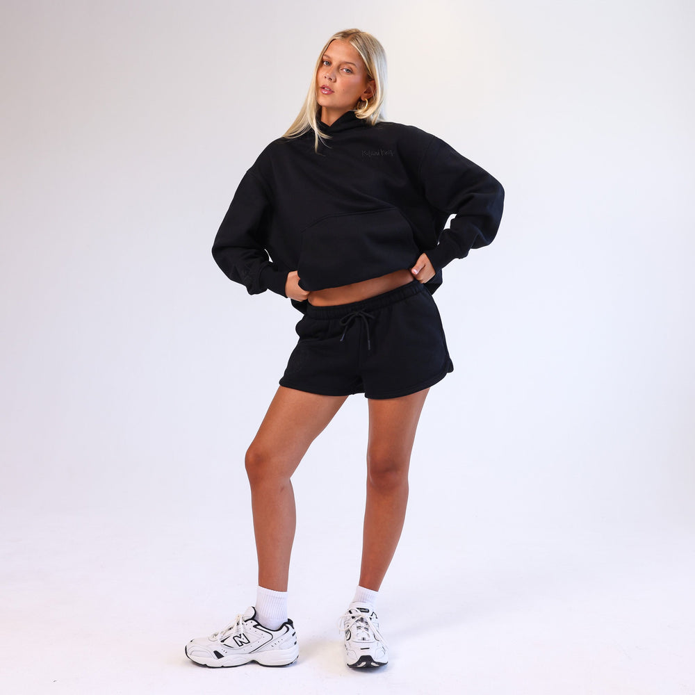 Embroidered Track Shorts - Twilight Black