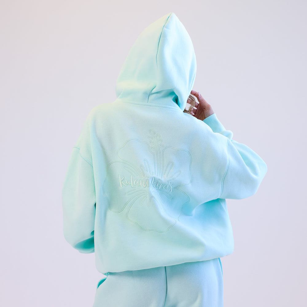Embroidered Drawstring Hoodie - Jelly Mint