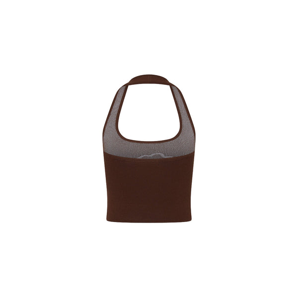 Knit Halter Tank Top - Espresso Bloom