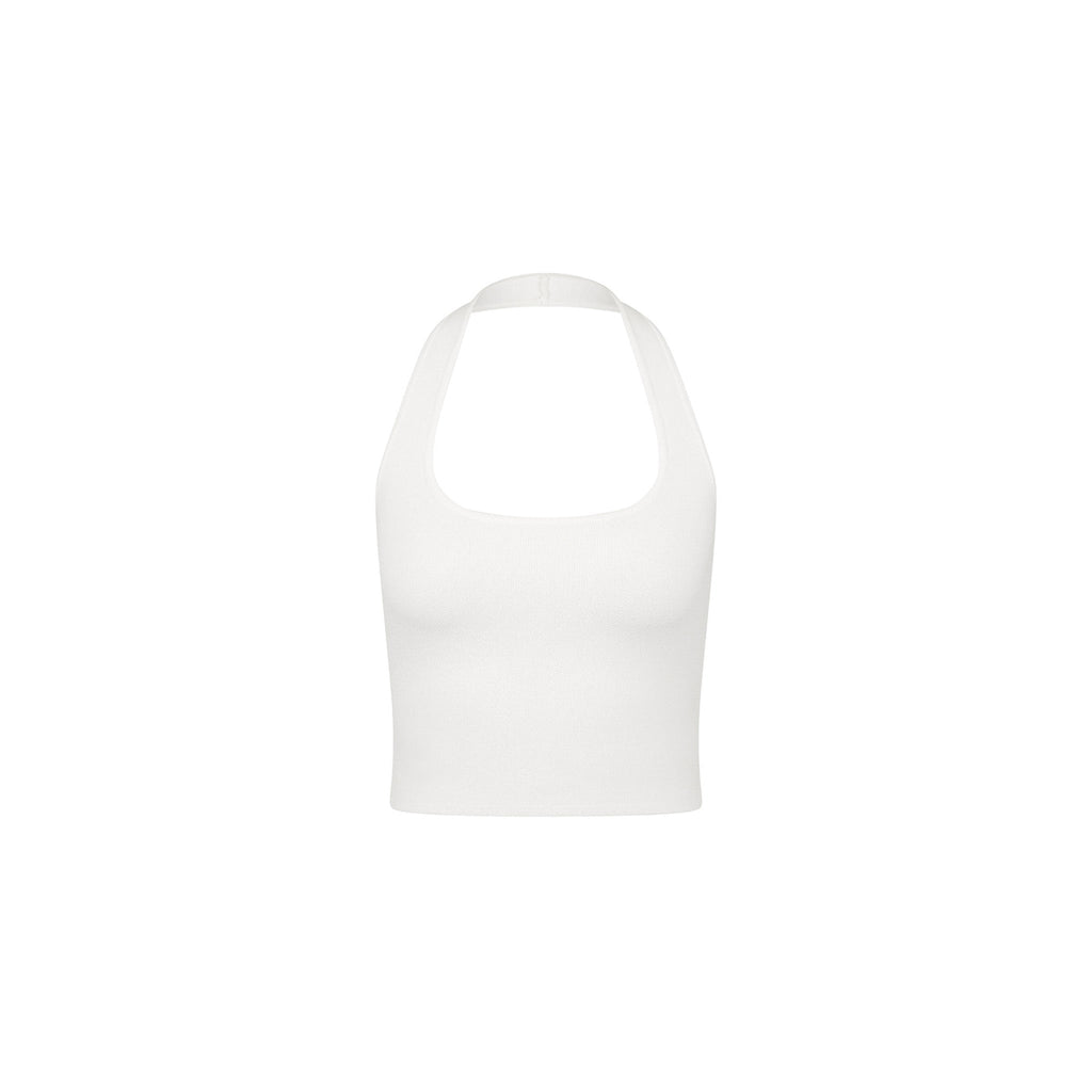 Knit Halter Tank Top - White