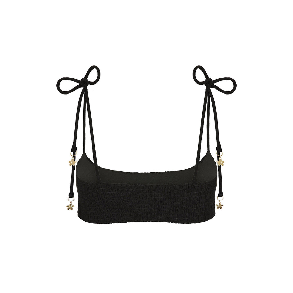 Simple Shirred Tie Crop - Natural Black