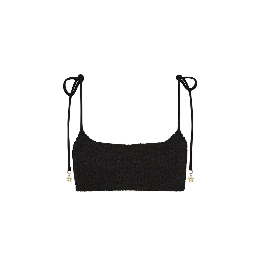 Simple Shirred Tie Crop - Natural Black