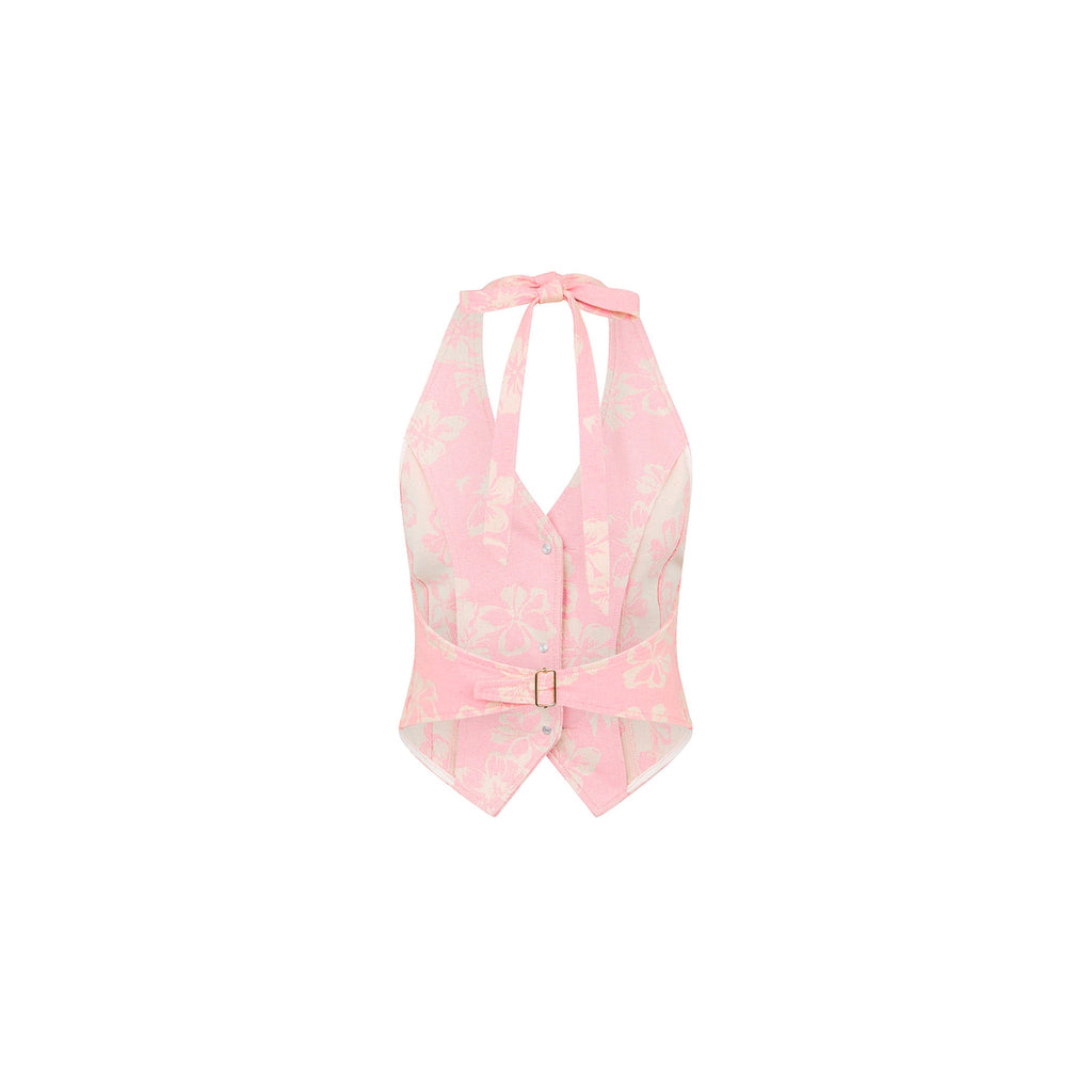 Halter Open Back Vest - Pixie Denim