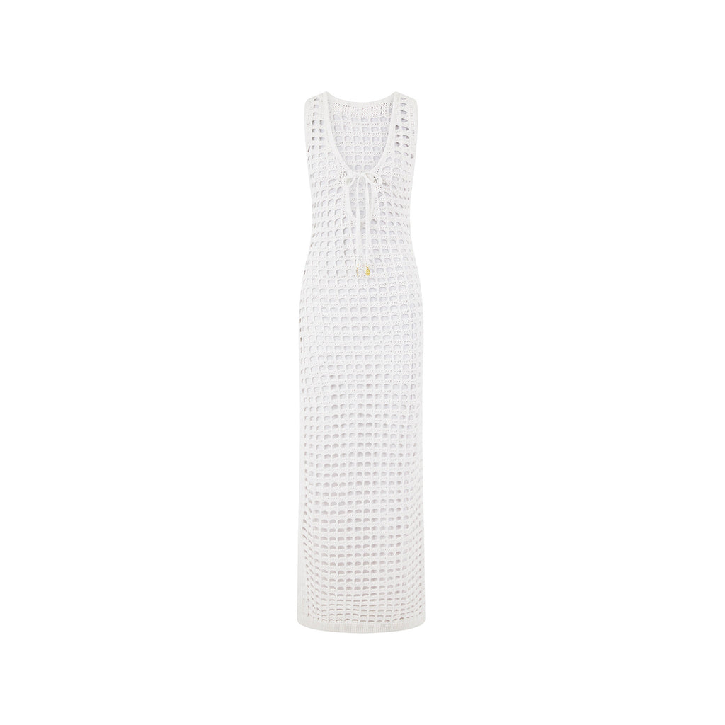 Crochet Plunge Maxi Dress - Ivory