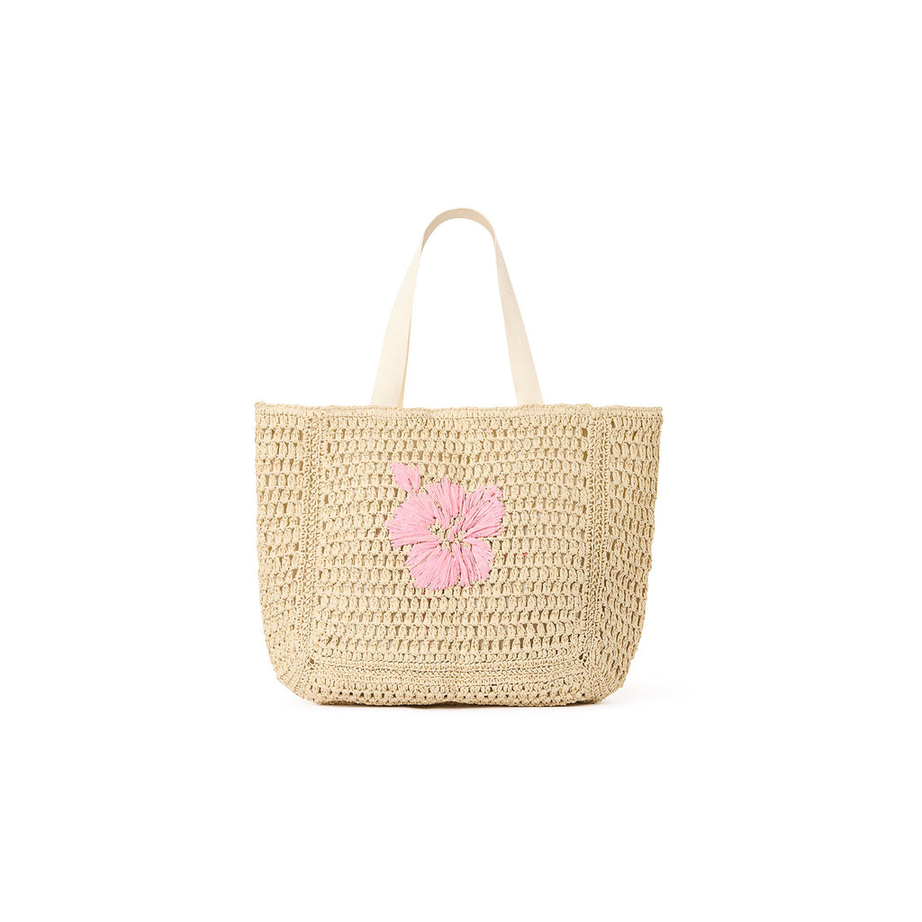 Straw Beach Tote Bag - Natural Hibiscus