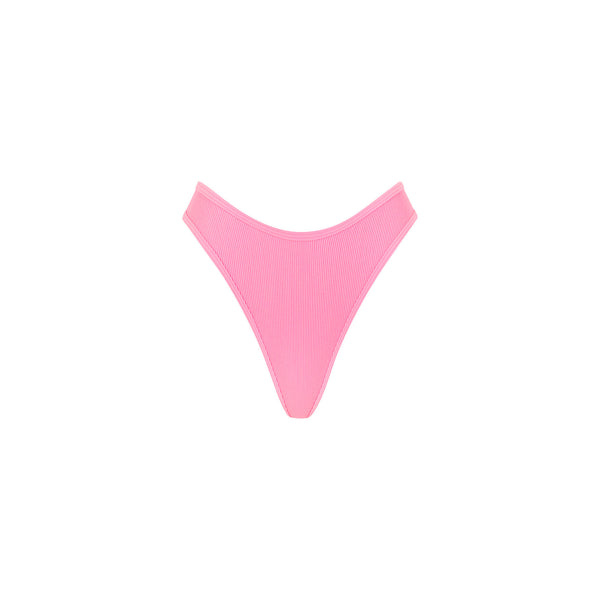 High Leg Thong Bikini Bottom - Taffy Pink Ribbed