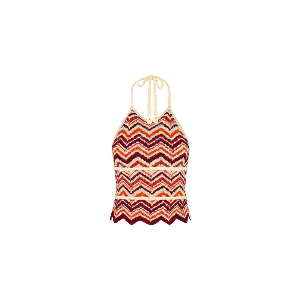 Chevron Knit Halter Crop Top - Toffee Twist