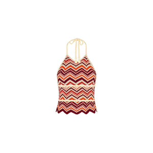 Chevron Knit Halter Crop Top - Toffee Twist