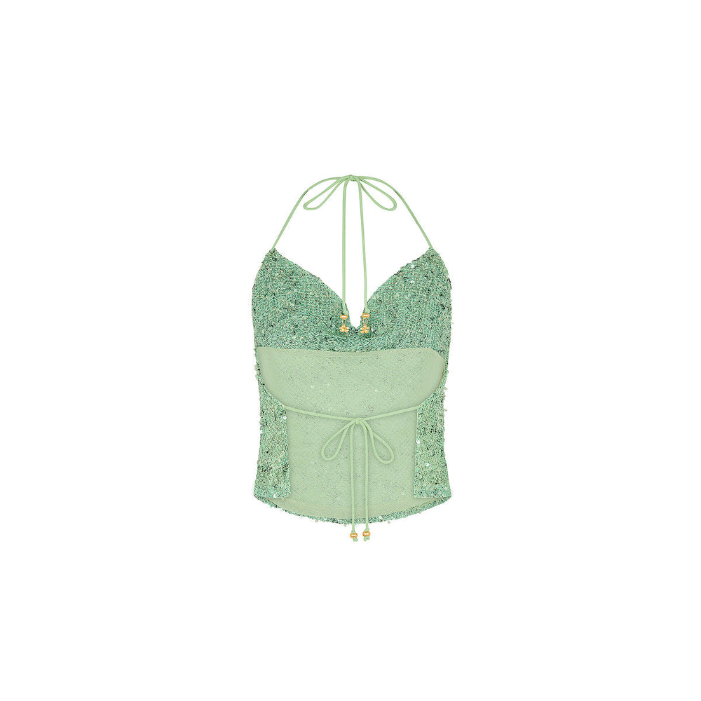 Cowl Halter Neck top - Sea Spritz