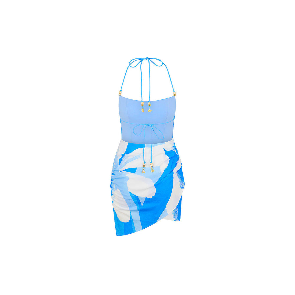 Ruched Side Mini Dress - Blue Oasis