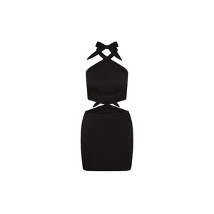 Cut Out Halter Neck Mini Dress - Twilight Black