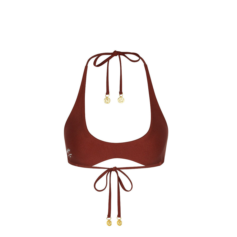 Scoop Mini Halter Crop Bikini Top - Cinnamon Sugar
