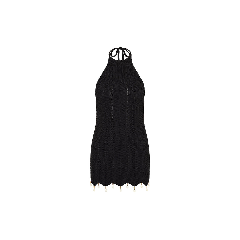 Chevron Knit Halter Mini Dress - Twilight Black
