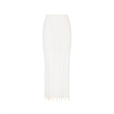 Chevron Knit Midi Skirt - Whipped White