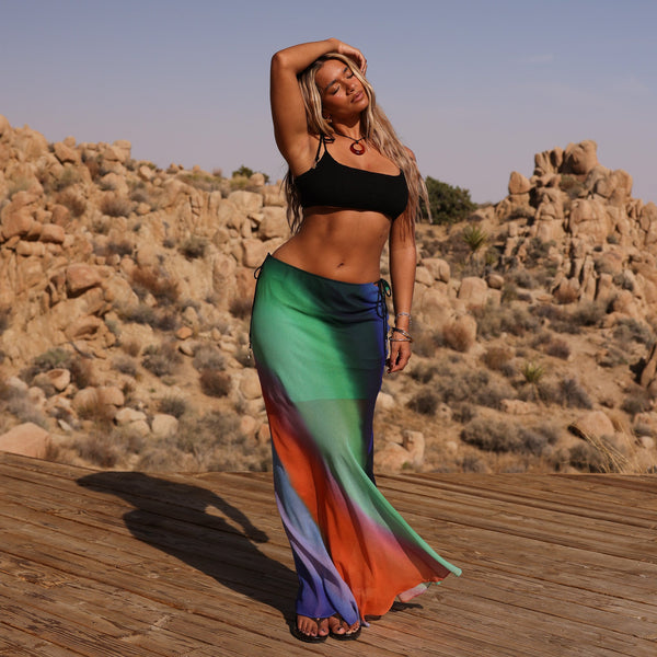 Chiffon Tie Side Maxi Skirt - Spellbound Swirl