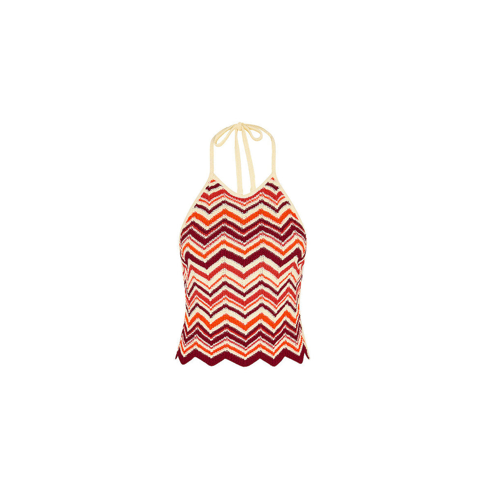 Chevron Knit Halter Crop Top - Toffee Twist