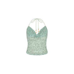 Cowl Halter Neck top - Sea Spritz