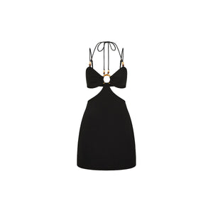 Beaded Cut Out Mini Dress - Twilight Black