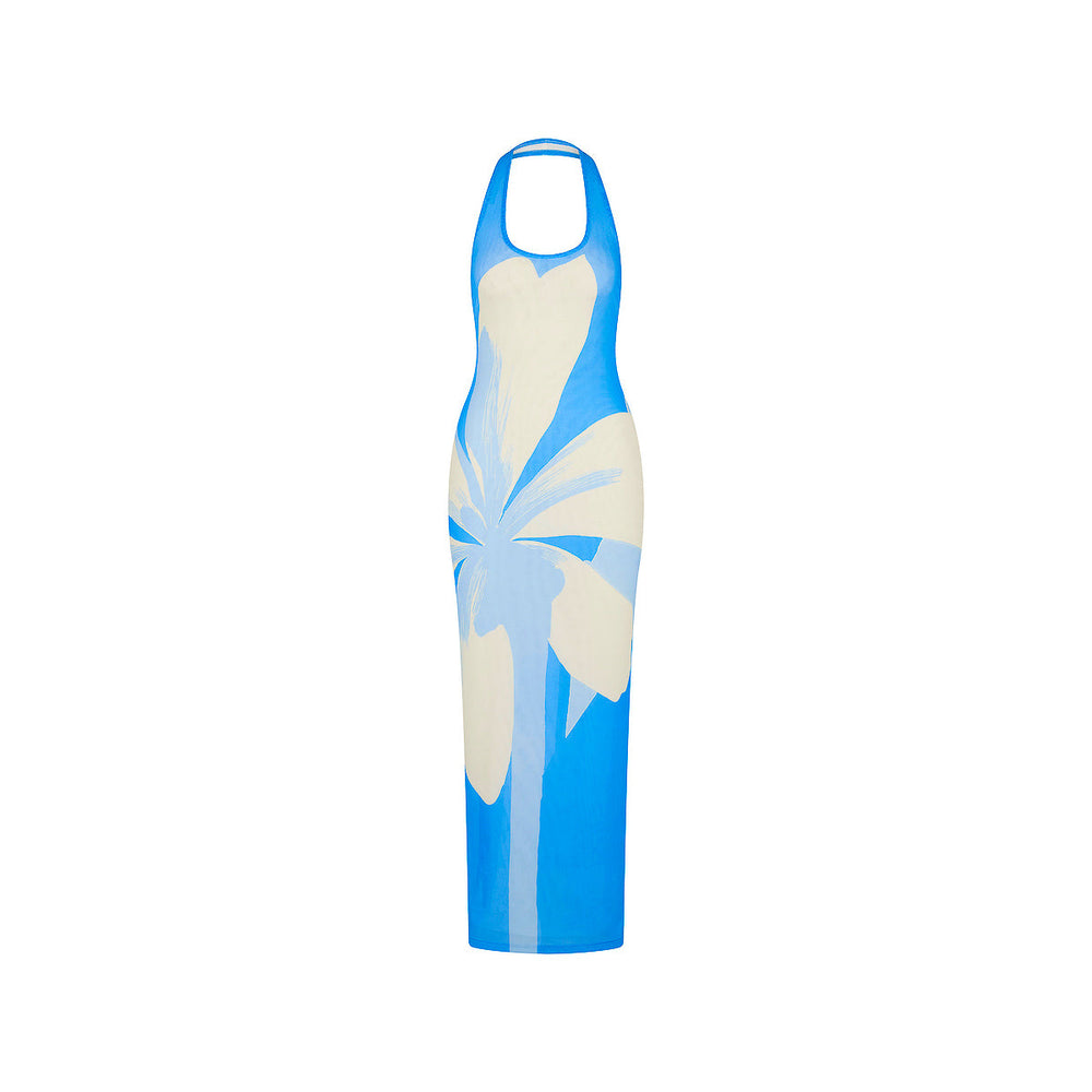 Halter Mesh Maxi Dress - Blue Oasis
