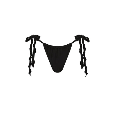 Lettuce Tie Ruched Thong Bikini Bottom - Twilight Black