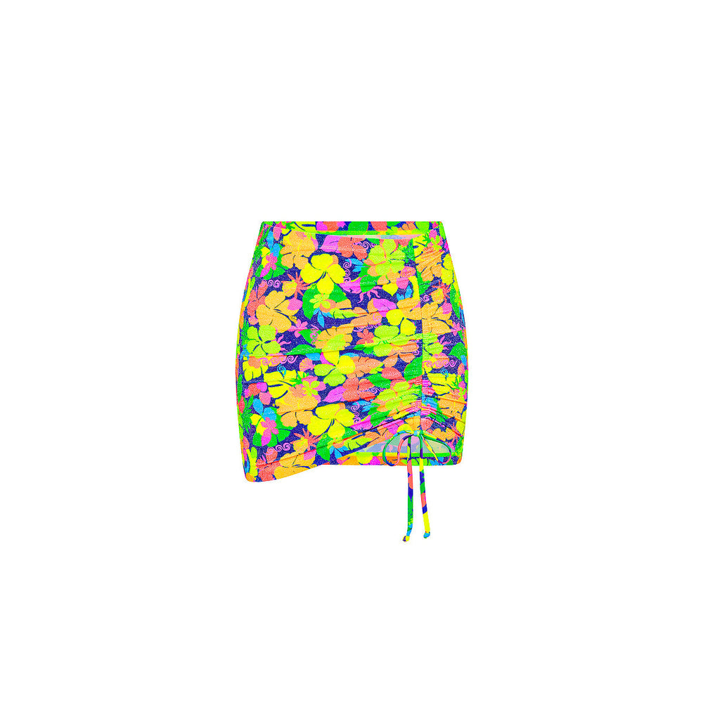 Ruched Tie Mini Skirt - Neon Sunset