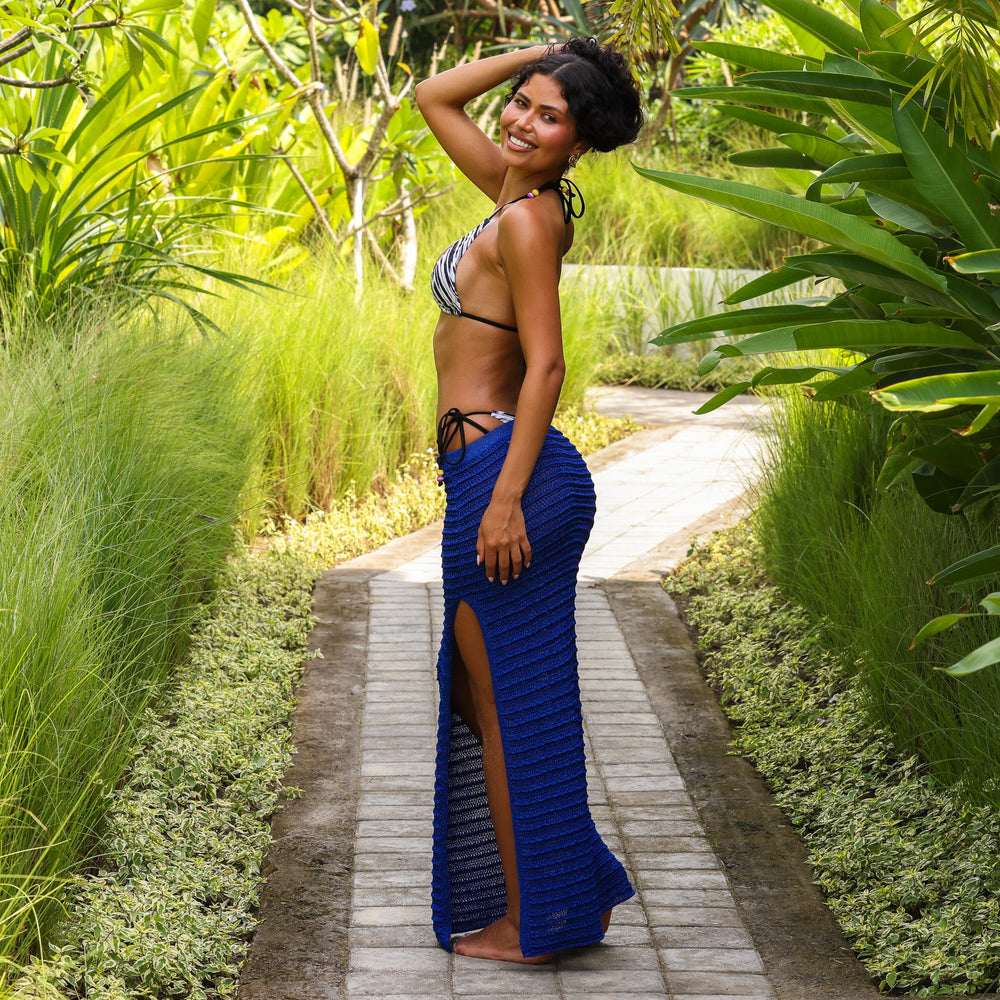 Metallic Knit Maxi Skirt - Blue Lagoon