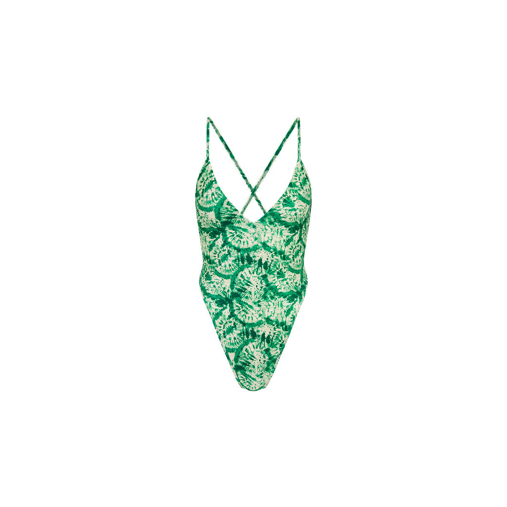 Plunge Cross Back One Piece - Emerald Tides