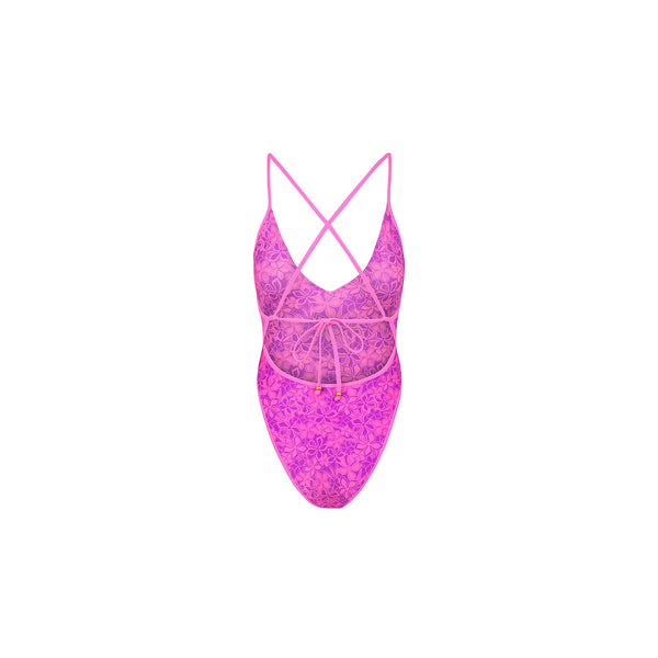 Plunge Cross Back One Piece - Bubble Berry