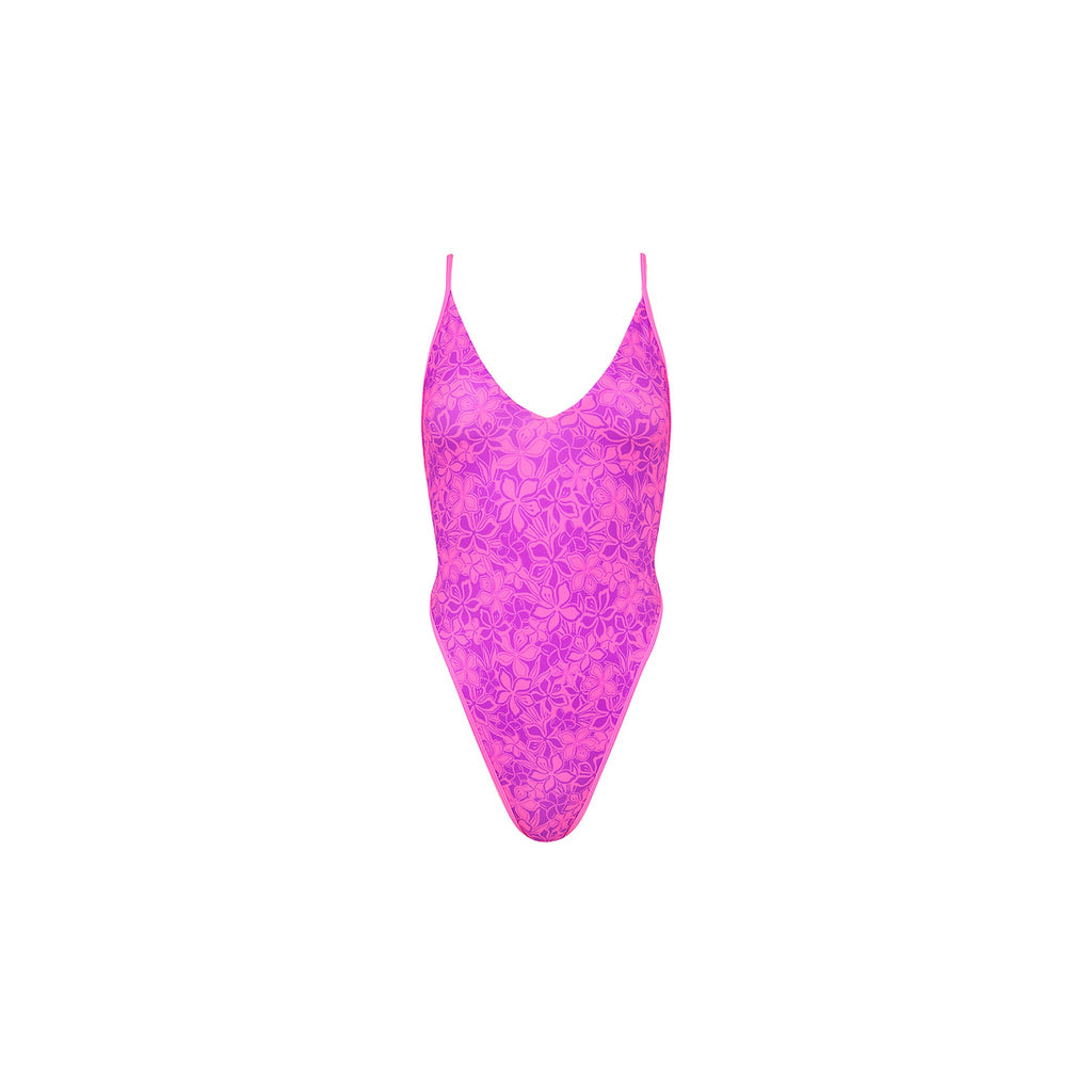 Plunge Cross Back One Piece - Bubble Berry