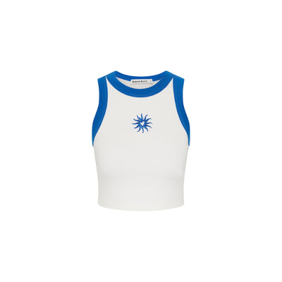 Embroidered Crop Tank Top - Blue Skies