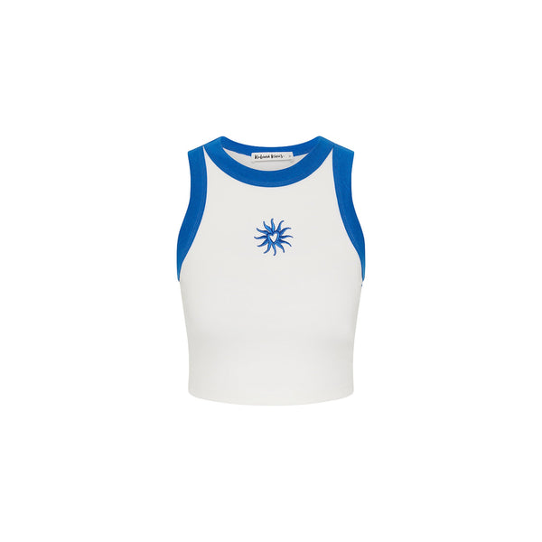Embroidered Crop Tank Top - Blue Skies