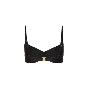 Gathered Mini Crop Bikini Top - Twilight Black