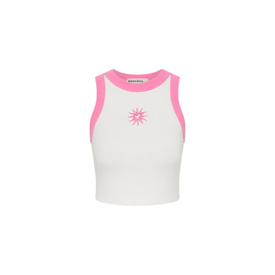 Embroidered Crop Tank Top - Pink Skies