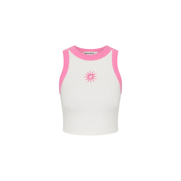 Embroidered Crop Tank Top - Pink Skies