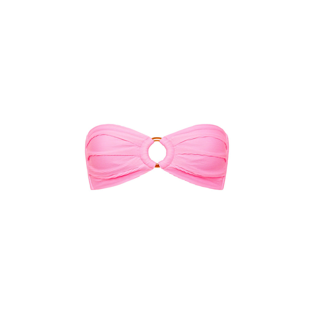 Strapless Bandeau Bikini Top - Taffy Pink Ribbed