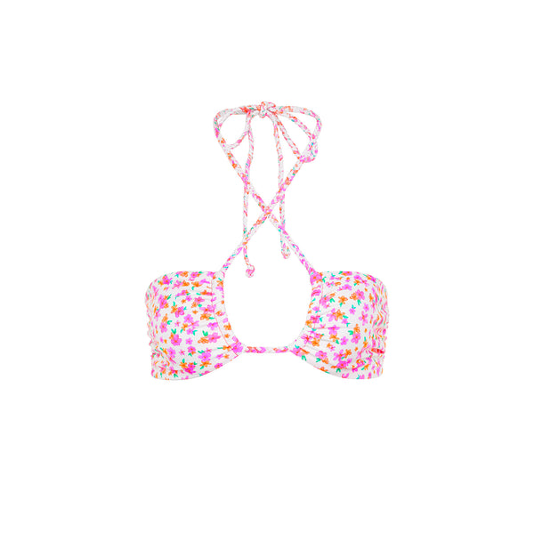 Braided Tie Bandeau Bikini Top - Flamingo Flora