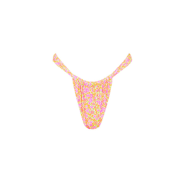 Ruched Thong Bikini Bottom - Champagne Blossom