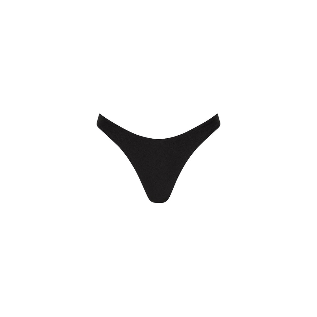 Gathered Deep V Thong Bikini Bottom - Twilight Black