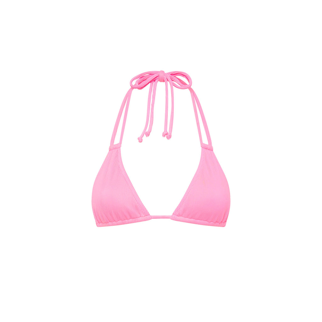 Halter Bralette Bikini Top - Taffy Pink Ribbed