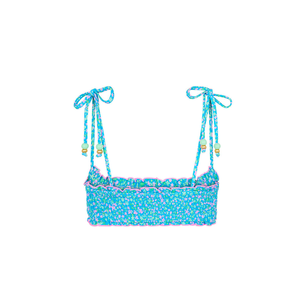 Shirred Crop Tie Bikini Top - Ocean Kisses