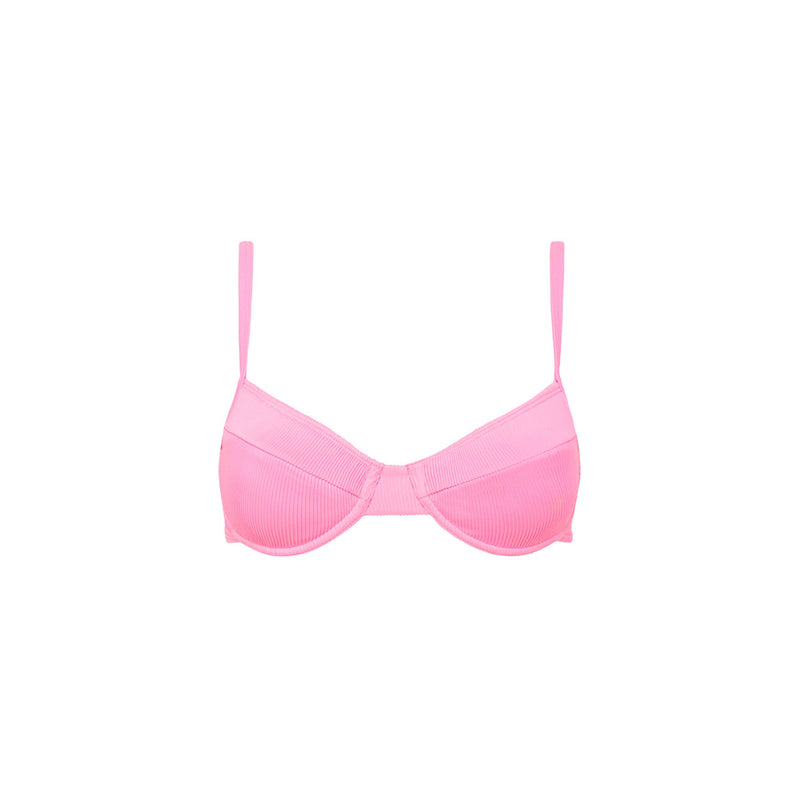 Ditzy Underwire Bra Bikini Top - Taffy Pink Ribbed