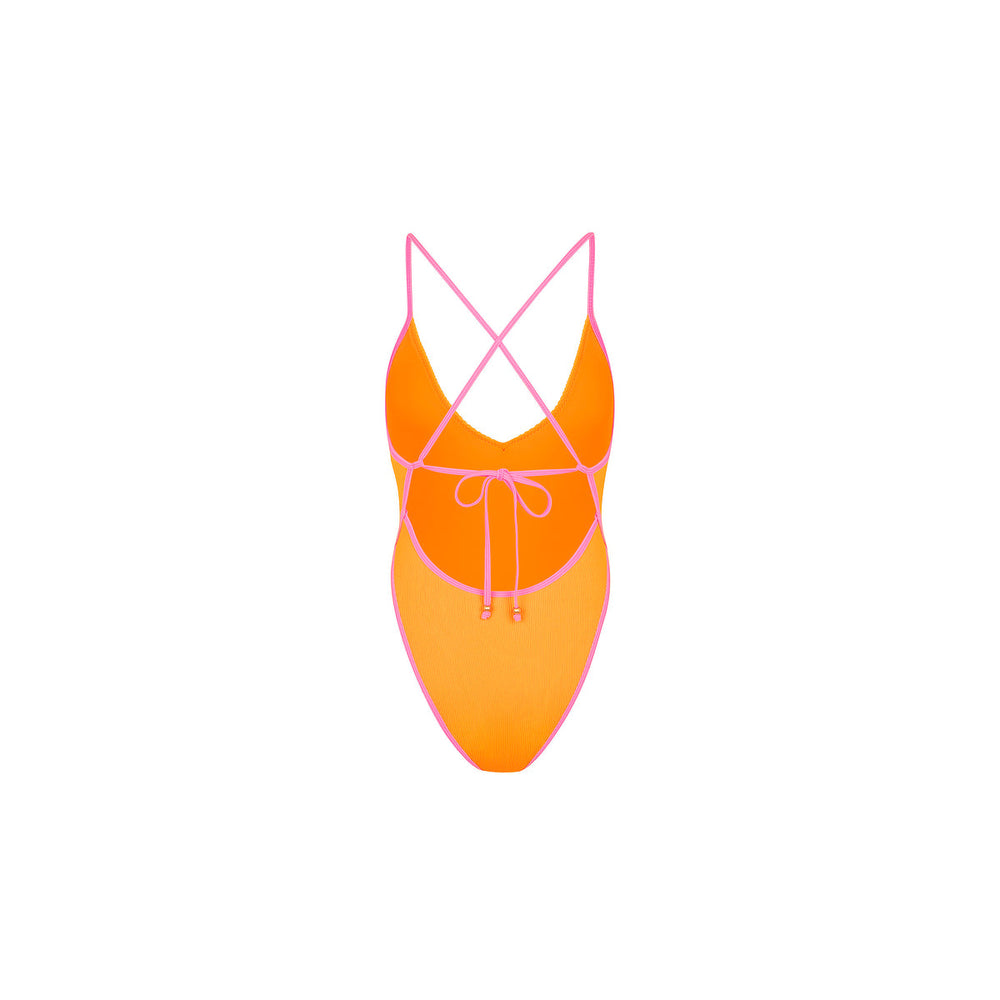 Plunge Cross Back One Piece - Peach Pop