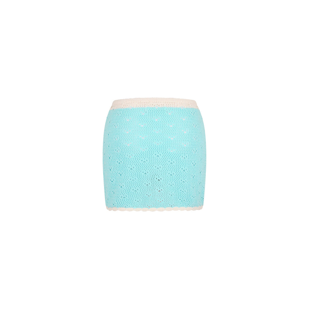 Drawstring Knit Mini Skirt - Pretty Blue