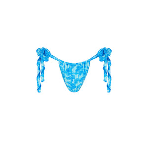 Lettuce Tie Ruched Thong Bikini Bottom - Ocean Paradise