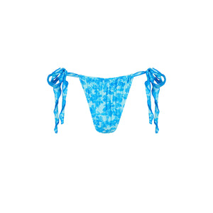 Lettuce Tie Ruched Thong Bikini Bottom - Ocean Paradise