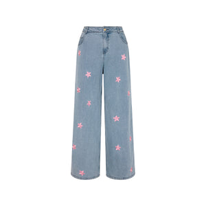 Straight Leg Embroidered Jean - Blossom Sky